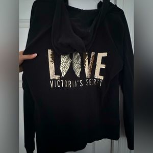 Victoria's Secret zip Sweatshirt Sequin Bling LOVE ANGEL WING Hoodie Women's L